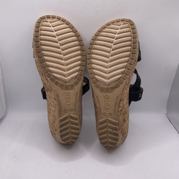 Crocs A Leigh Wedge Cork Sandal Women's Size 7 Plaid Preppy Beach Summer - Picture 7 of 8